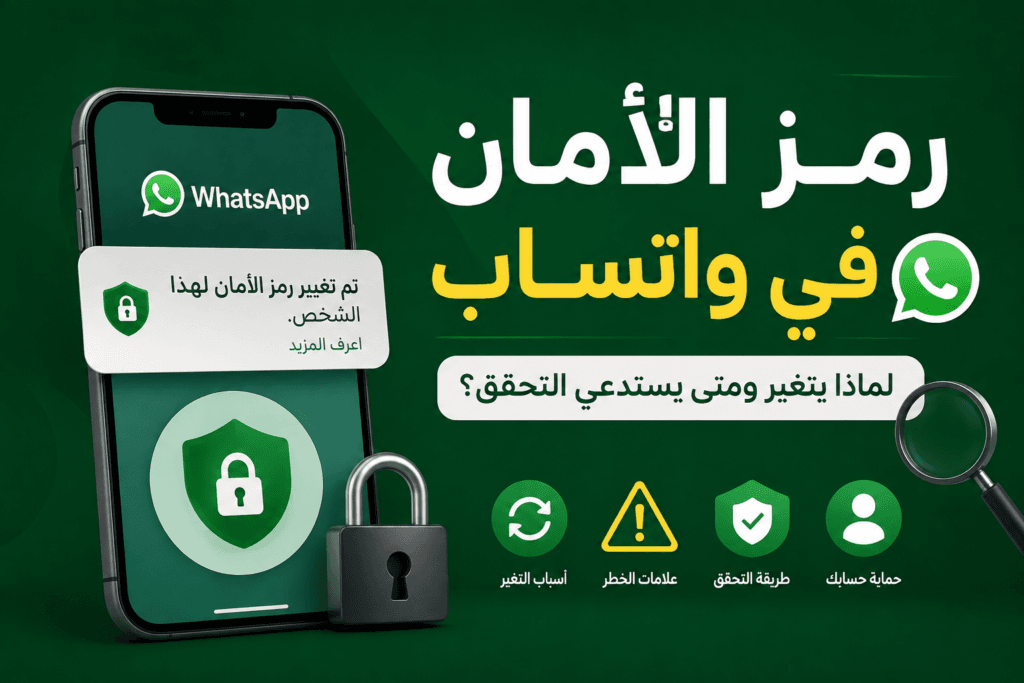 رمز الأمان في واتساب مع هاتف وقفل يوضح أسباب تغيّره وطريقة التحقق