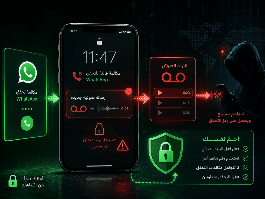 مكالمة تحقق واتساب فائتة تنتقل إلى البريد الصوتي ويحاول مهاجم الوصول إلى رمز التسجيل