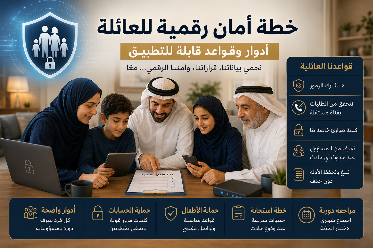 خطة أمان رقمية للعائلة: أدوار وقواعد قابلة للتطبيق
