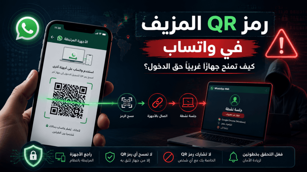 رمز QR المزيف في واتساب وكيف يمنح جهازًا غريبًا حق الدخول